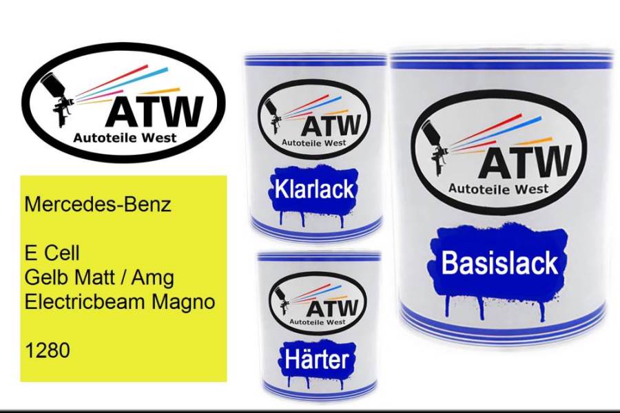 Mercedes-Benz, E Cell Gelb Matt / Amg Electricbeam Magno, 1280: 1L Lackdose + 1L Klarlack + 500ml Härter - Set, von ATW Autoteile West.